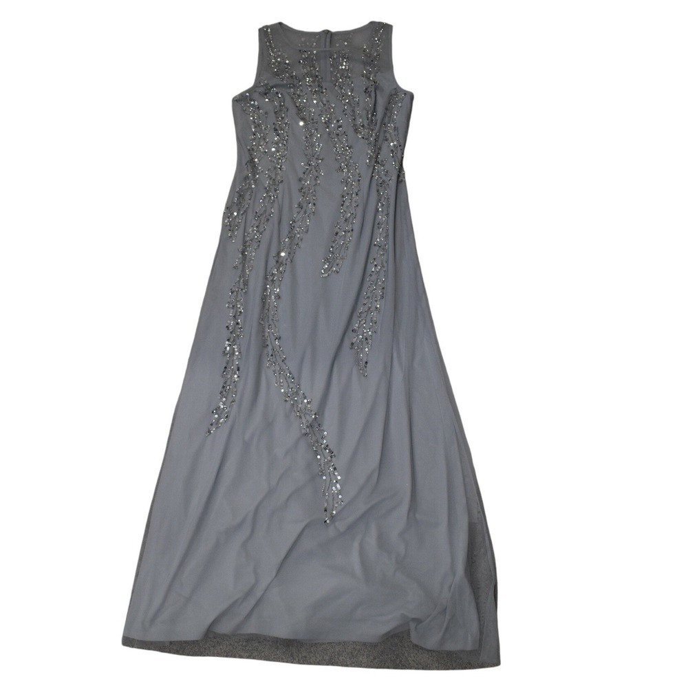 Papell Studio Gown Women 12 Blue Excellent Sequin Mesh Sleeveless Maxi Dress